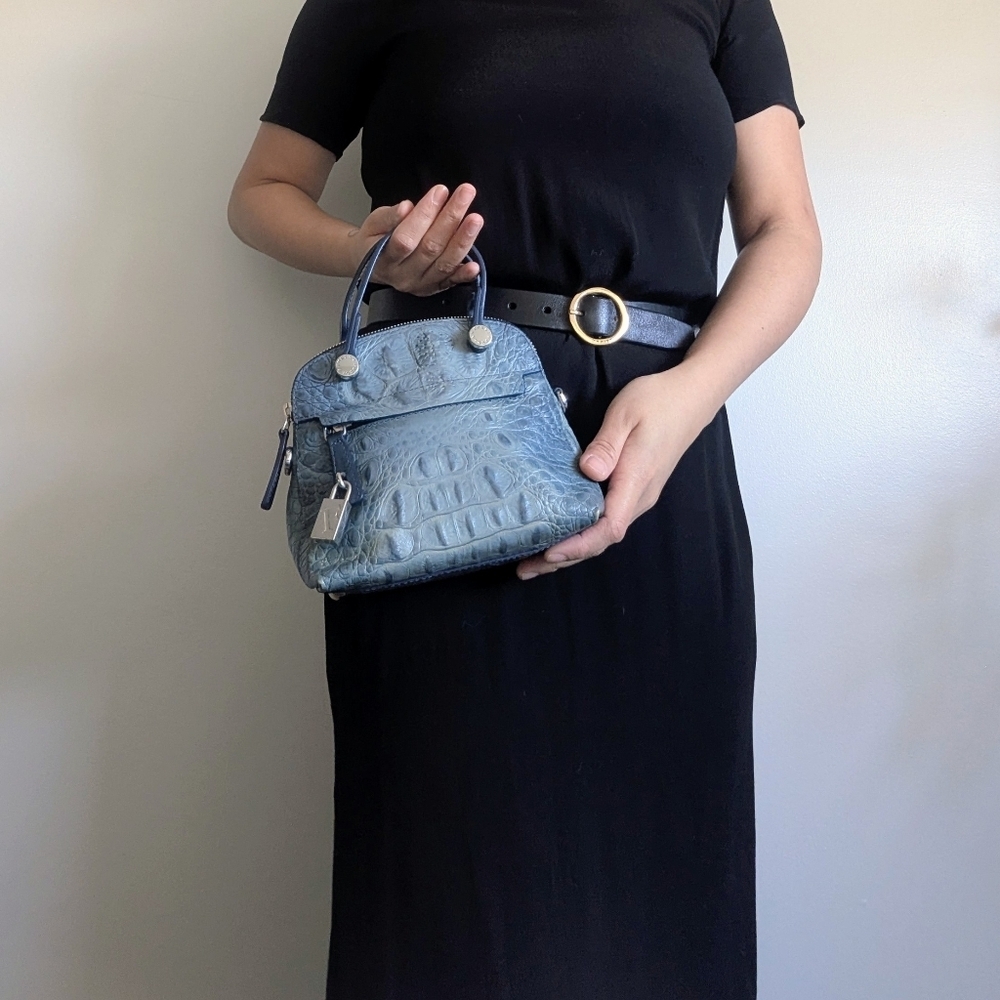Furla Mini Dome Satchel in Teal Croc-Embossed Leather